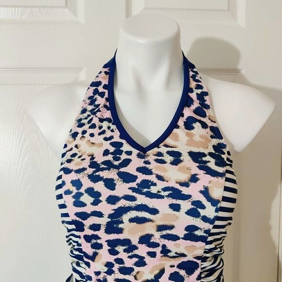 Lime Ricki halter animal striped tankini top sz S - Picture 3 of 8